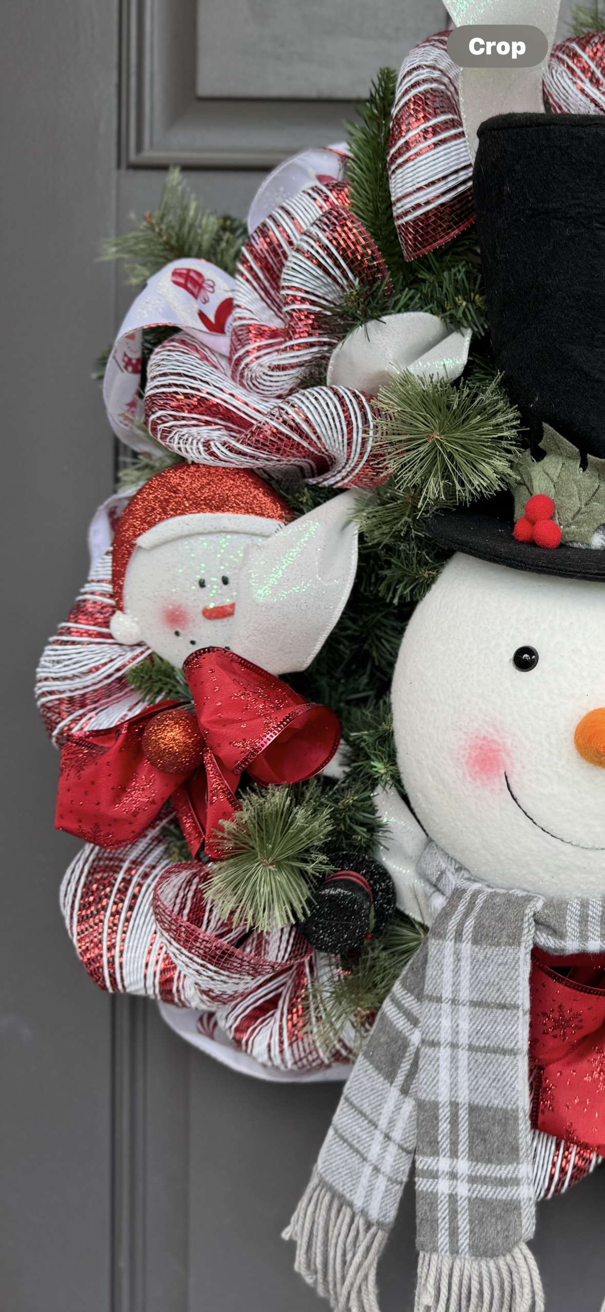 “Festive Snowman Christmas Wreath with Top Hat & Holiday Ribbons – Winter Front Door Décor”