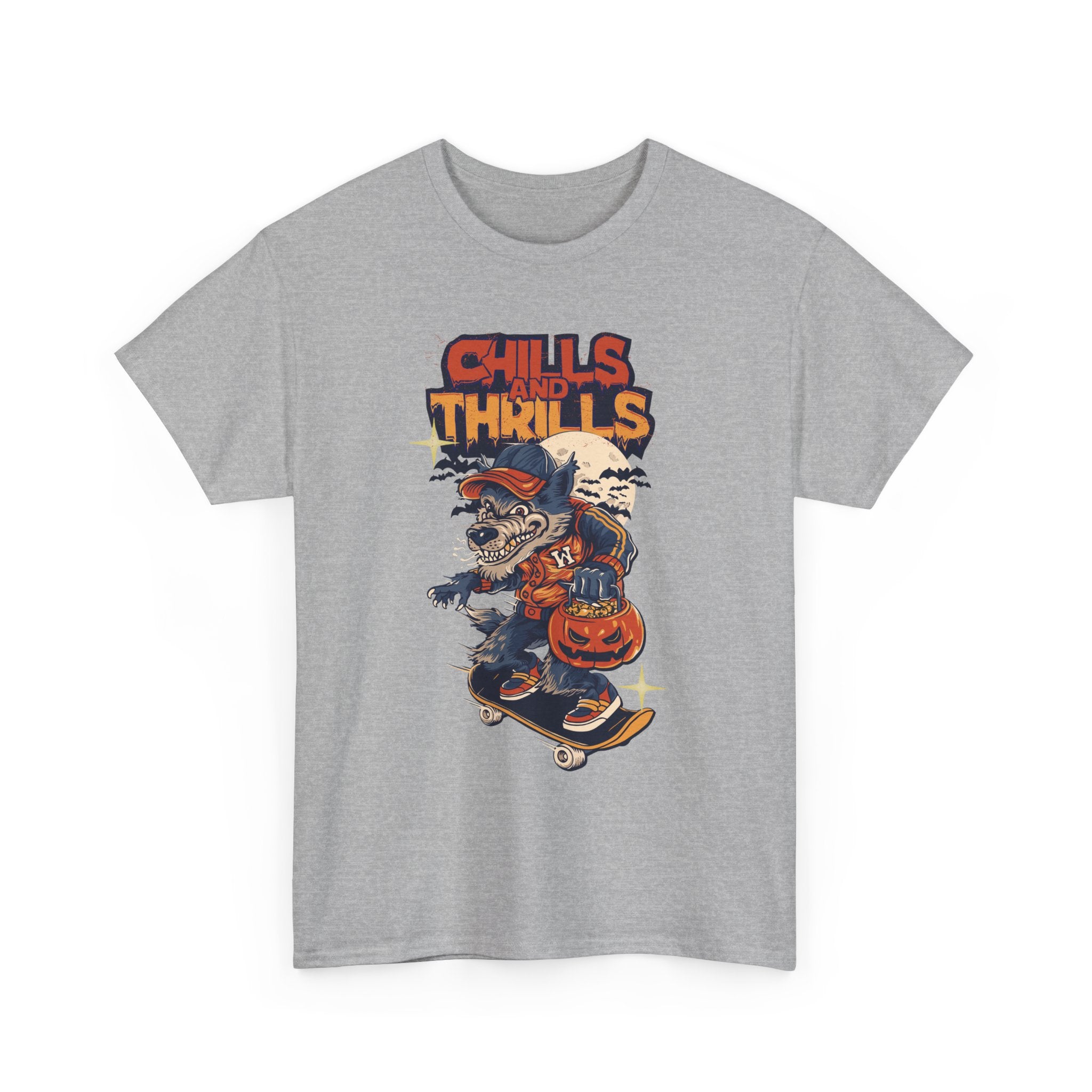 Halloween Graphic Tee, Chills & Thrills Unisex Heavy Cotton Shirt, Spooky Skateboard T-Shirt, Fall Festive Apparel, Halloween Gift, [...]