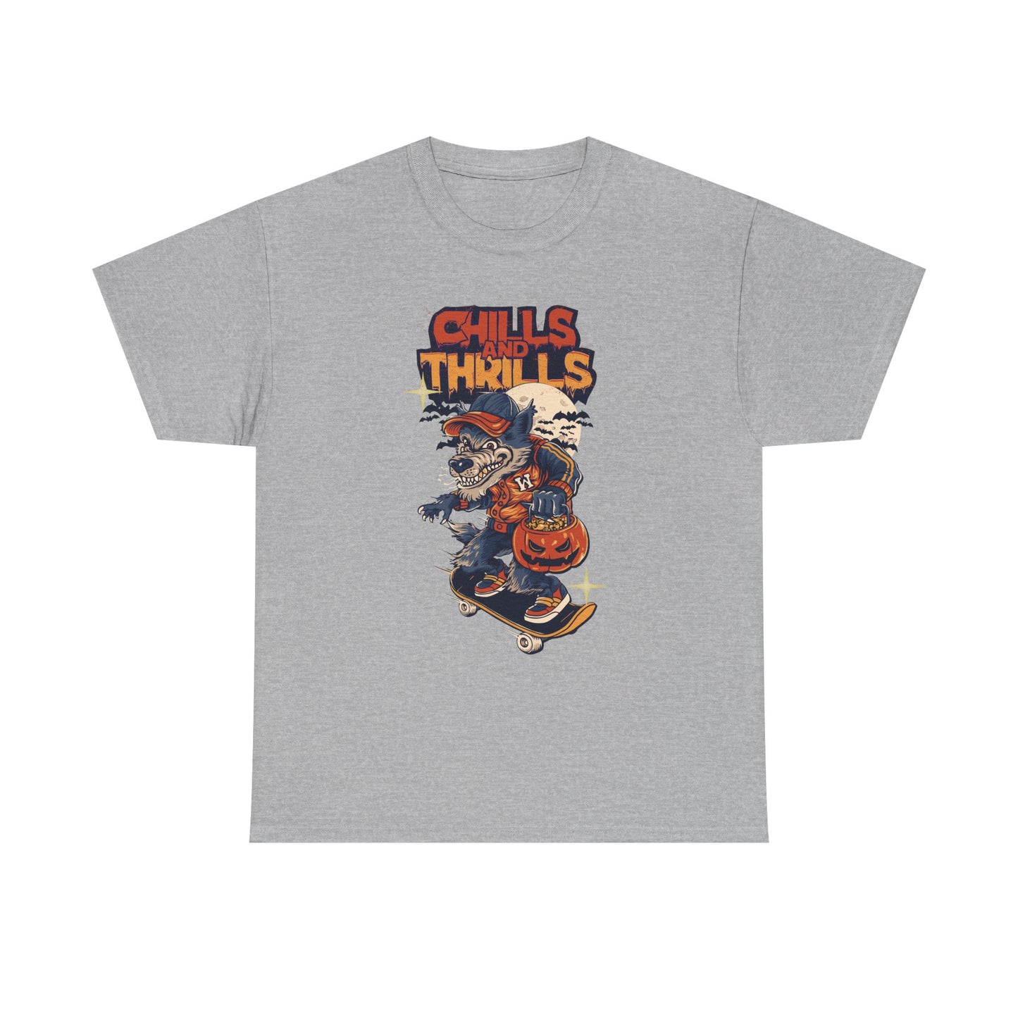 Halloween Graphic Tee, Chills & Thrills Unisex Heavy Cotton Shirt, Spooky Skateboard T-Shirt, Fall Festive Apparel, Halloween Gift, [...]