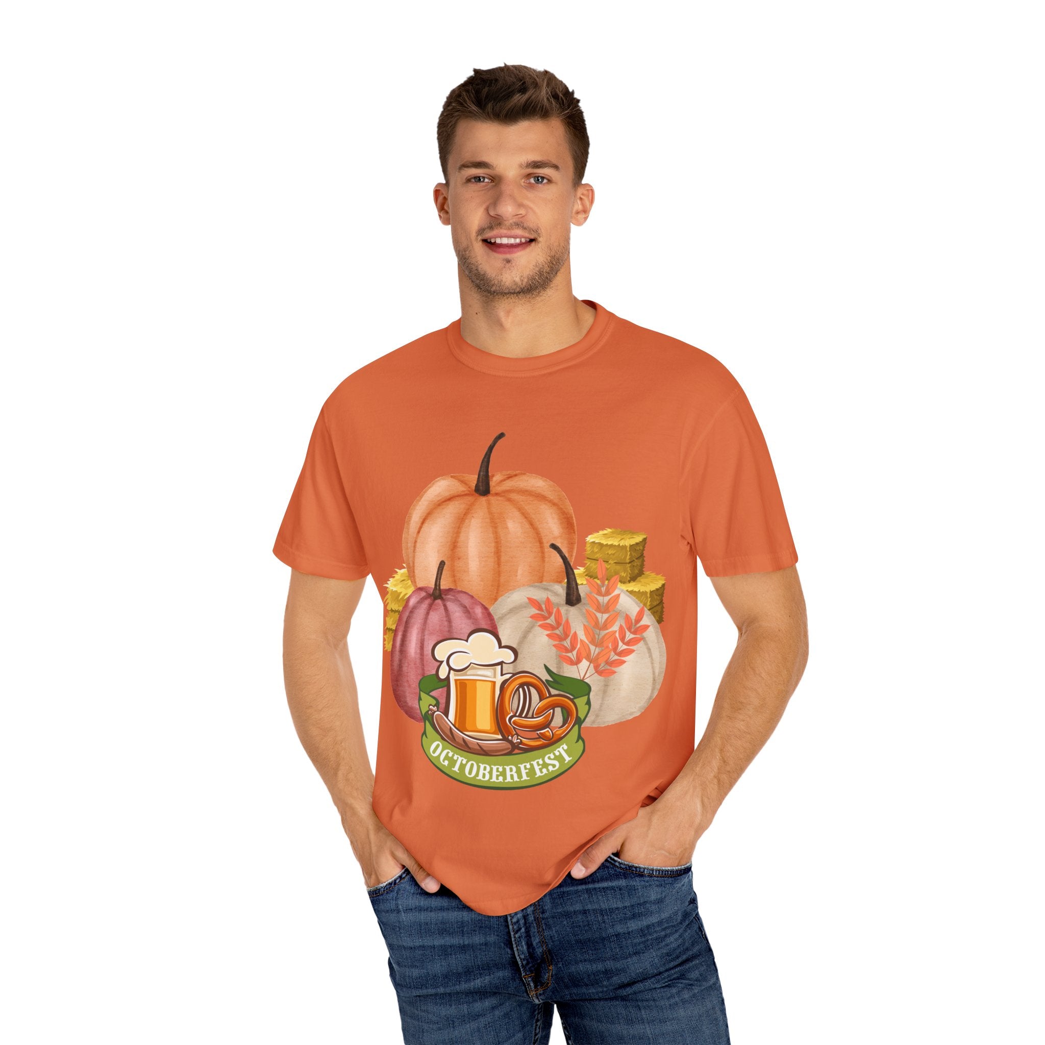 Octoberfest Fall Halloween Thanksgiving Unisex Garment-Dyed T-shirt, Oktoberfest Tee, Autumn Shirt, Spooky Season Top, Turkey Day Apparel,