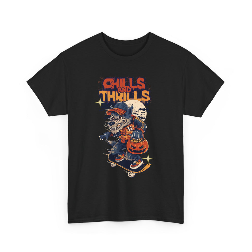 Halloween Graphic Tee, Chills & Thrills Unisex Heavy Cotton Shirt, Spooky Skateboard T-Shirt, Fall Festive Apparel, Halloween Gift, [...]