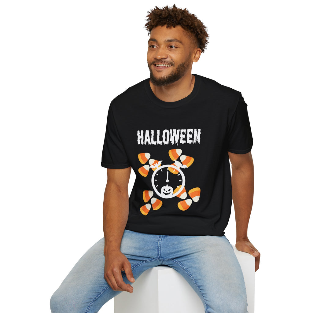 Halloween Candy Clock Unisex T-Shirt, Fun Graphic Tee, Halloween Costume Shirt, Fall Festival Wear, Spooky Season Apparel
