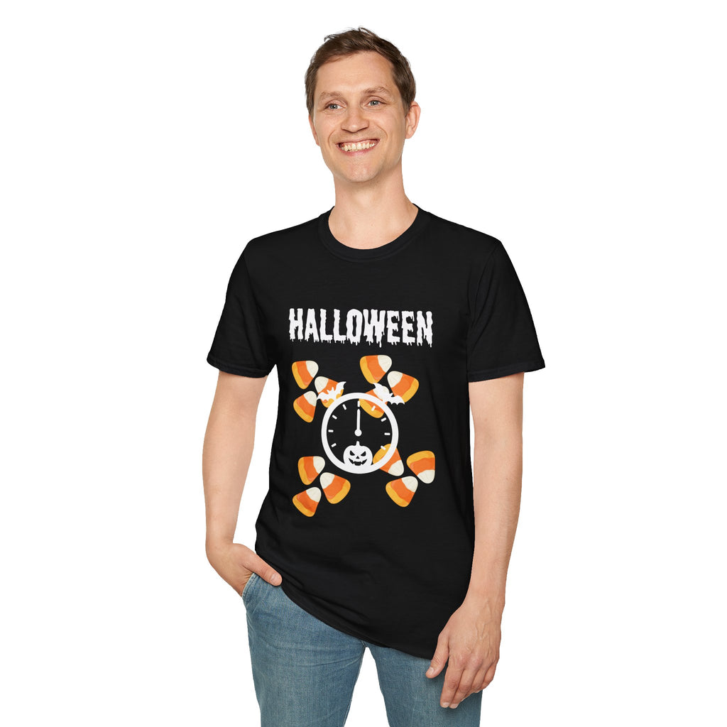 Halloween Candy Clock Unisex T-Shirt, Fun Graphic Tee, Halloween Costume Shirt, Fall Festival Wear, Spooky Season Apparel