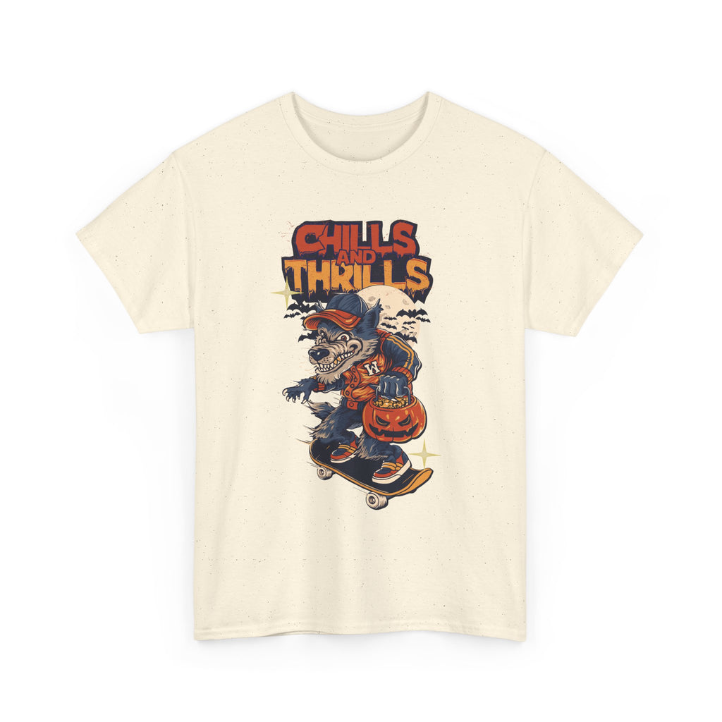Halloween Graphic Tee, Chills & Thrills Unisex Heavy Cotton Shirt, Spooky Skateboard T-Shirt, Fall Festive Apparel, Halloween Gift, [...]