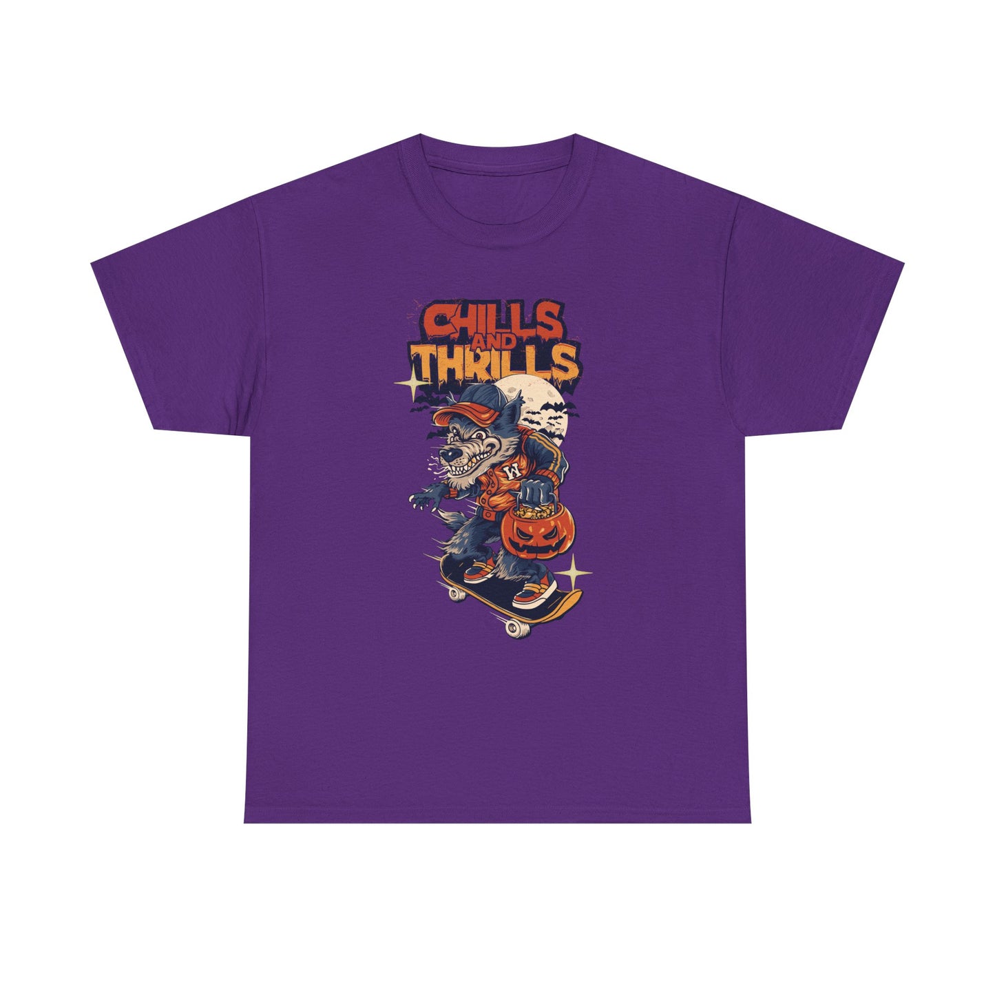 Halloween Graphic Tee, Chills & Thrills Unisex Heavy Cotton Shirt, Spooky Skateboard T-Shirt, Fall Festive Apparel, Halloween Gift, [...]