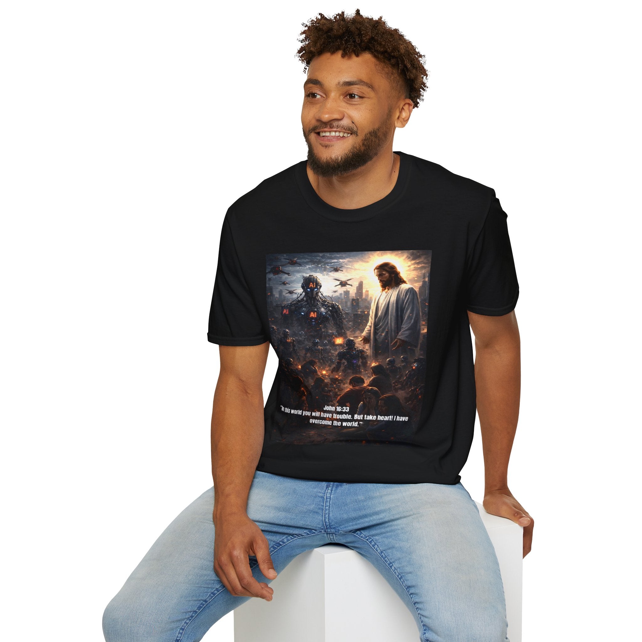 Jesus and Fallen World T-Shirt | Religious Christian Apocalyptic Artwork
