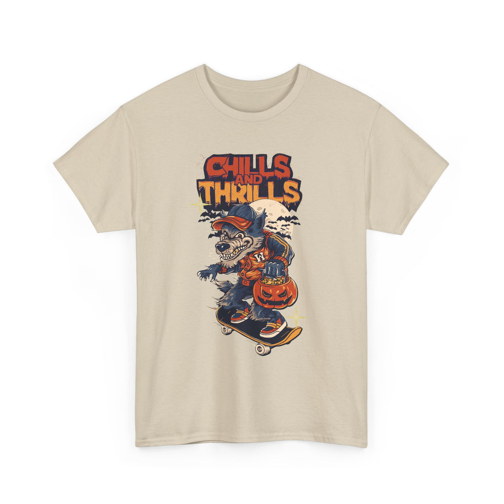 Halloween Graphic Tee, Chills & Thrills Unisex Heavy Cotton Shirt, Spooky Skateboard T-Shirt, Fall Festive Apparel, Halloween Gift, [...]