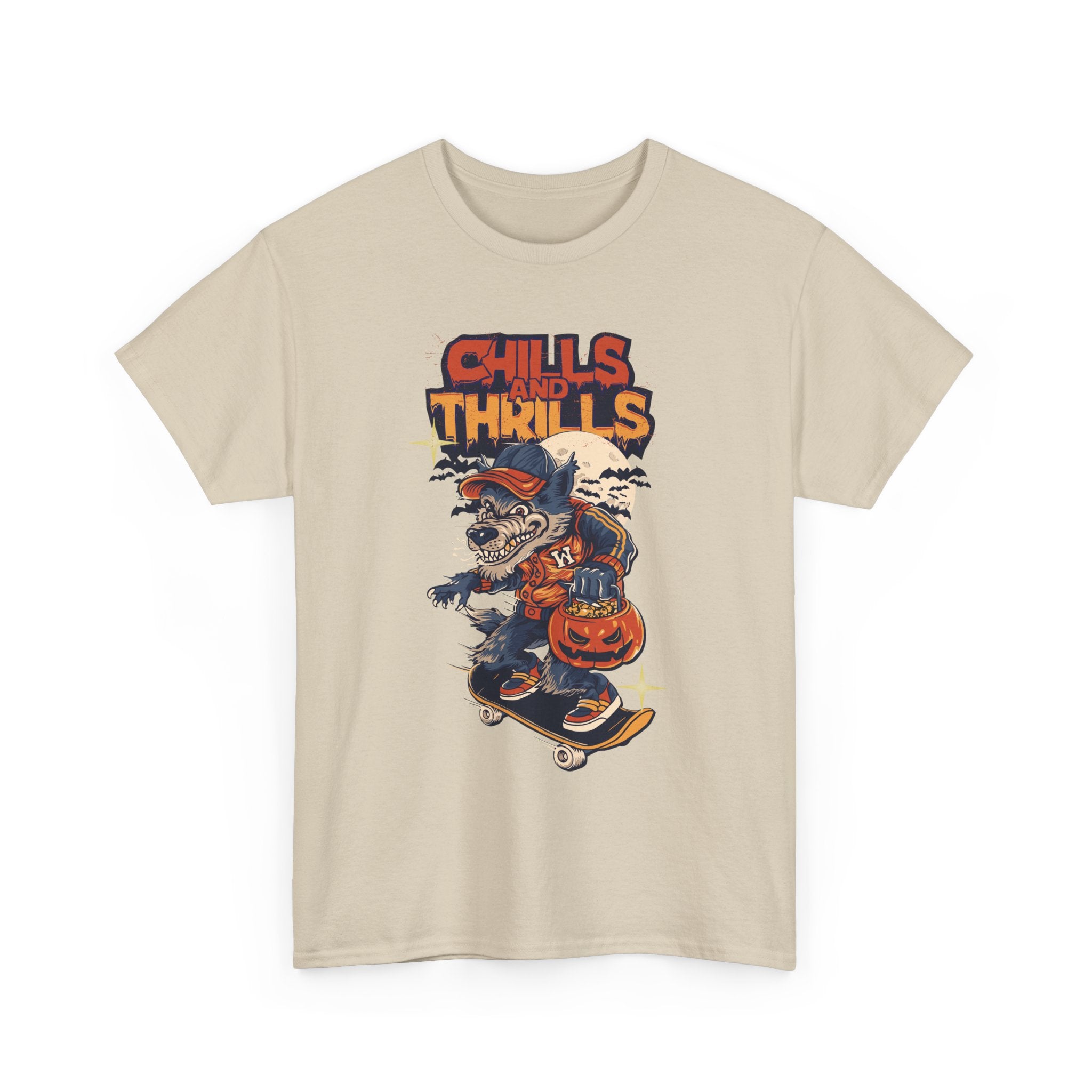 Halloween Graphic Tee, Chills & Thrills Unisex Heavy Cotton Shirt, Spooky Skateboard T-Shirt, Fall Festive Apparel, Halloween Gift, [...]
