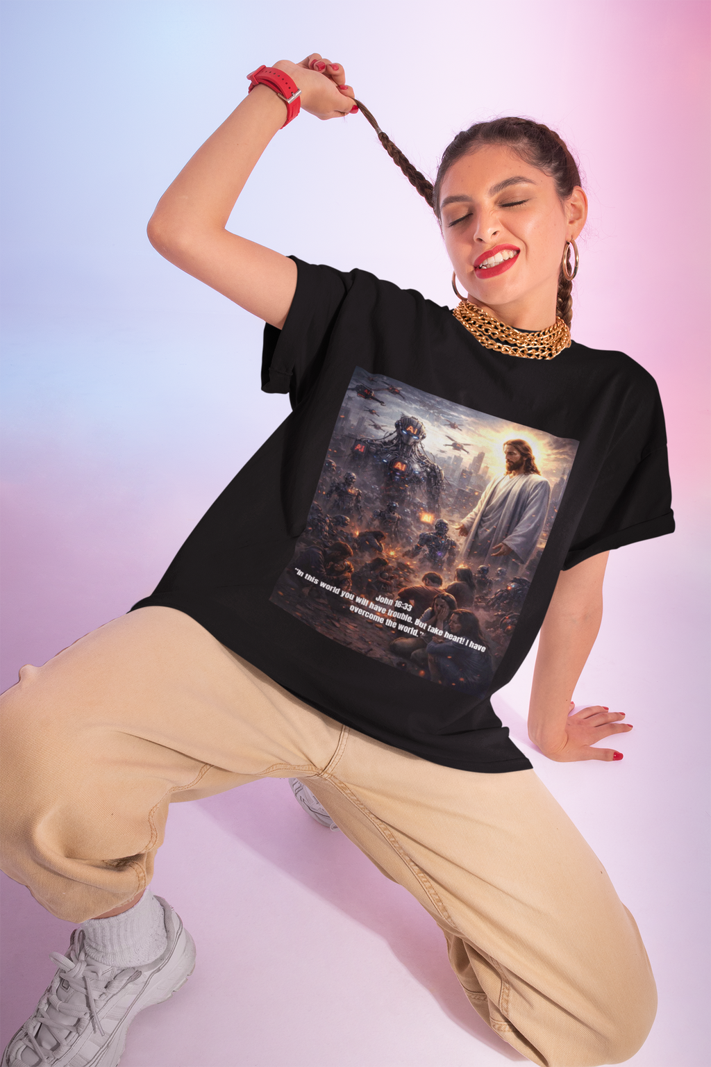 Jesus and Fallen World T-Shirt | Religious Christian Apocalyptic Artwork