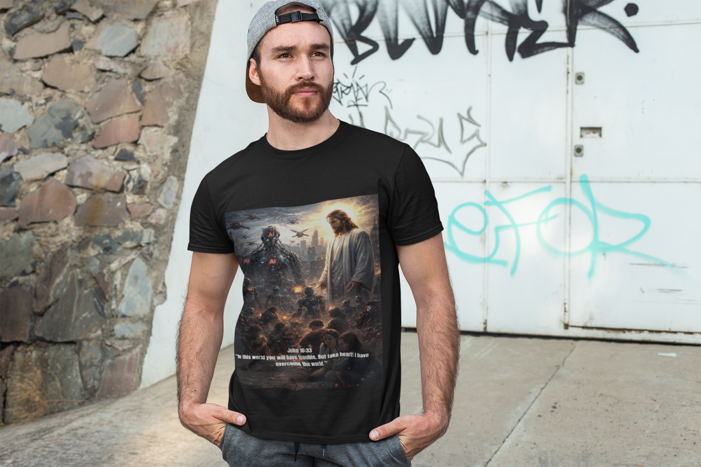 Jesus and Fallen World T-Shirt | Religious Christian Apocalyptic Artwork