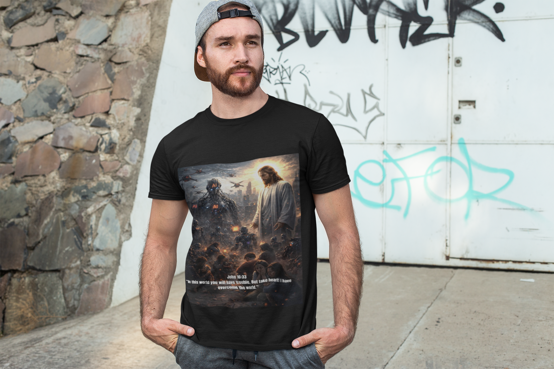 Jesus and Fallen World T-Shirt | Religious Christian Apocalyptic Artwork