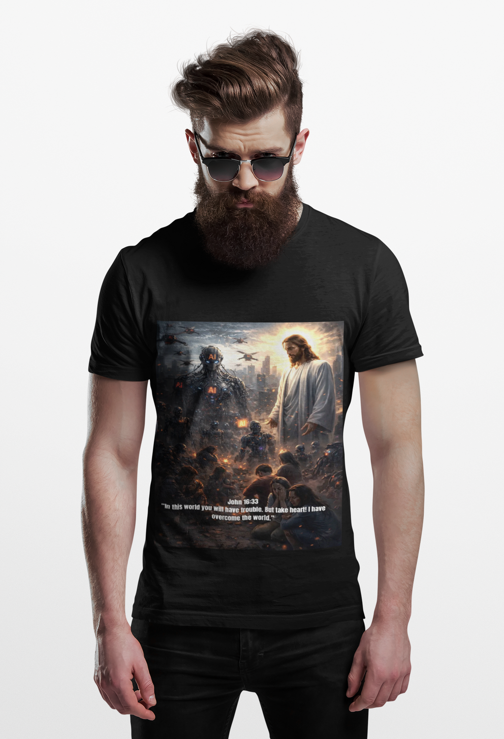 Jesus and Fallen World T-Shirt | Religious Christian Apocalyptic Artwork