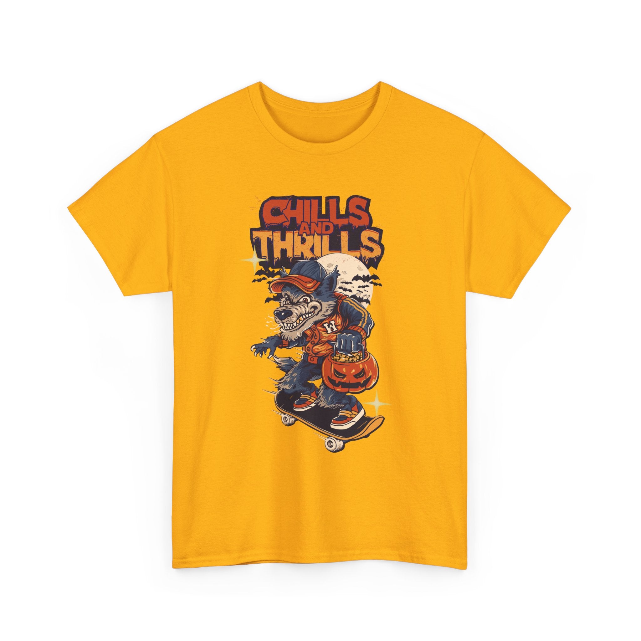 Halloween Graphic Tee, Chills & Thrills Unisex Heavy Cotton Shirt, Spooky Skateboard T-Shirt, Fall Festive Apparel, Halloween Gift, [...]