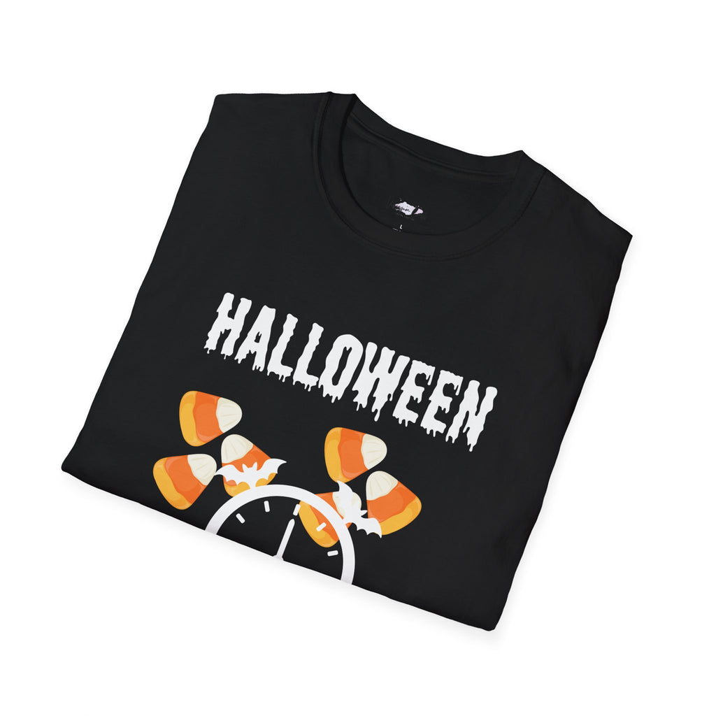 Halloween Candy Clock Unisex T-Shirt, Fun Graphic Tee, Halloween Costume Shirt, Fall Festival Wear, Spooky Season Apparel
