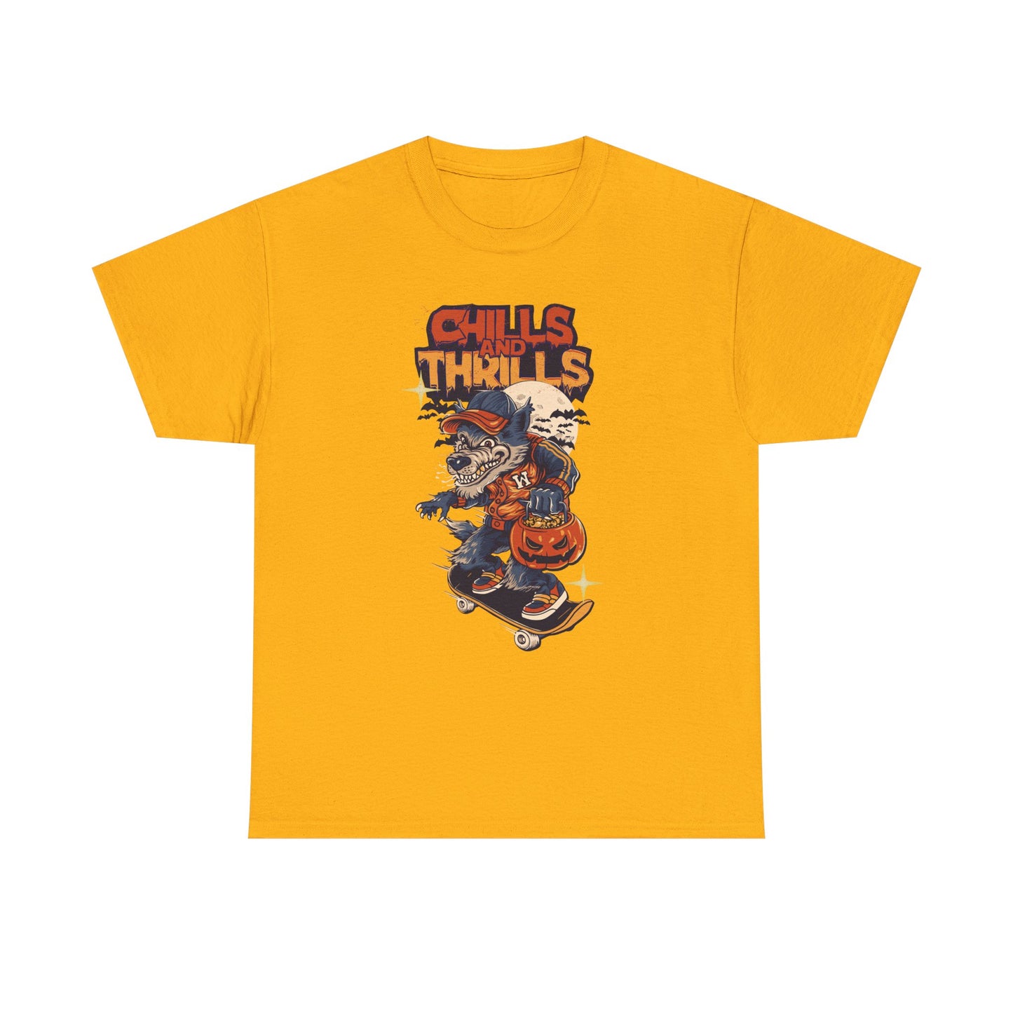 Halloween Graphic Tee, Chills & Thrills Unisex Heavy Cotton Shirt, Spooky Skateboard T-Shirt, Fall Festive Apparel, Halloween Gift, [...]