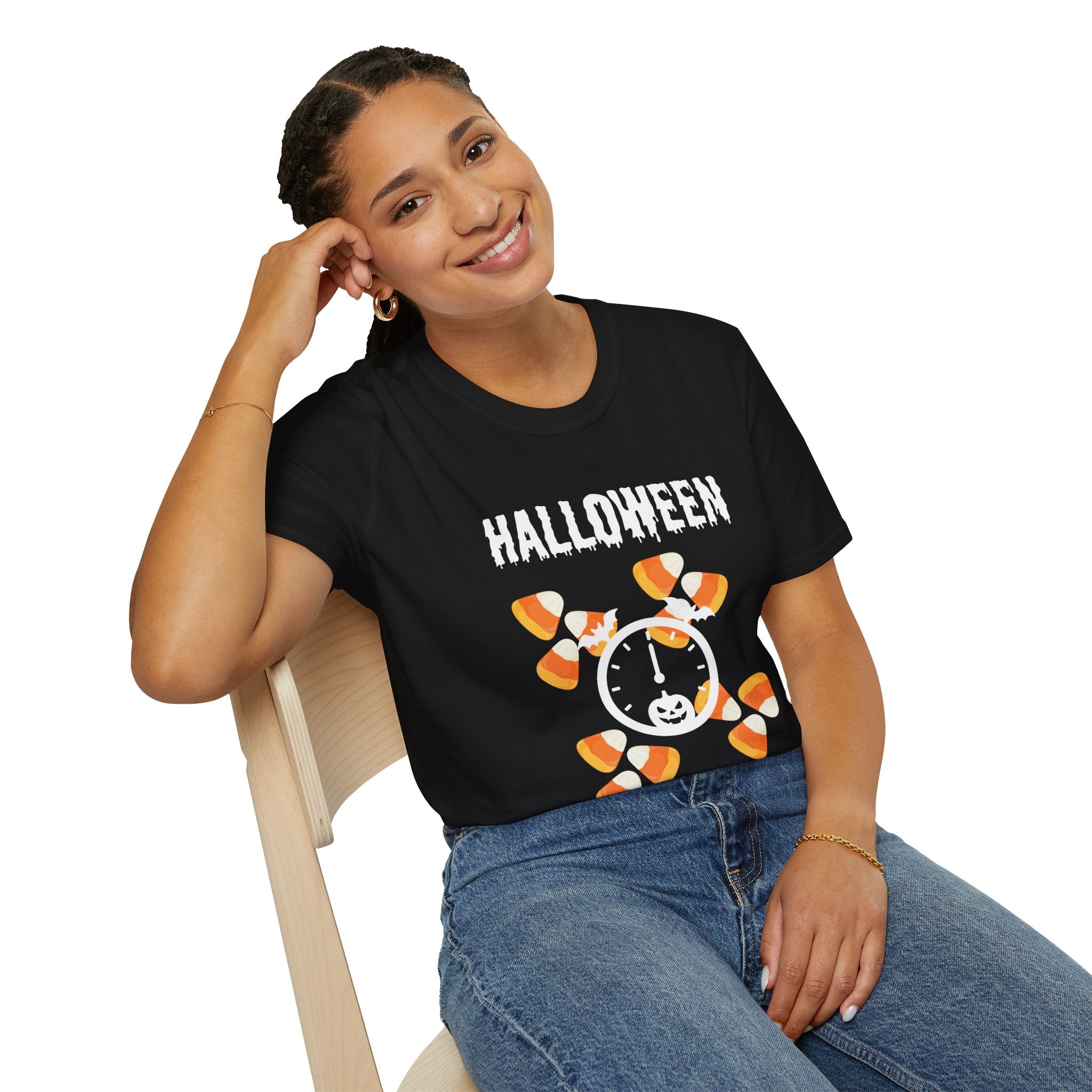 Halloween Candy Clock Unisex T-Shirt, Fun Graphic Tee, Halloween Costume Shirt, Fall Festival Wear, Spooky Season Apparel