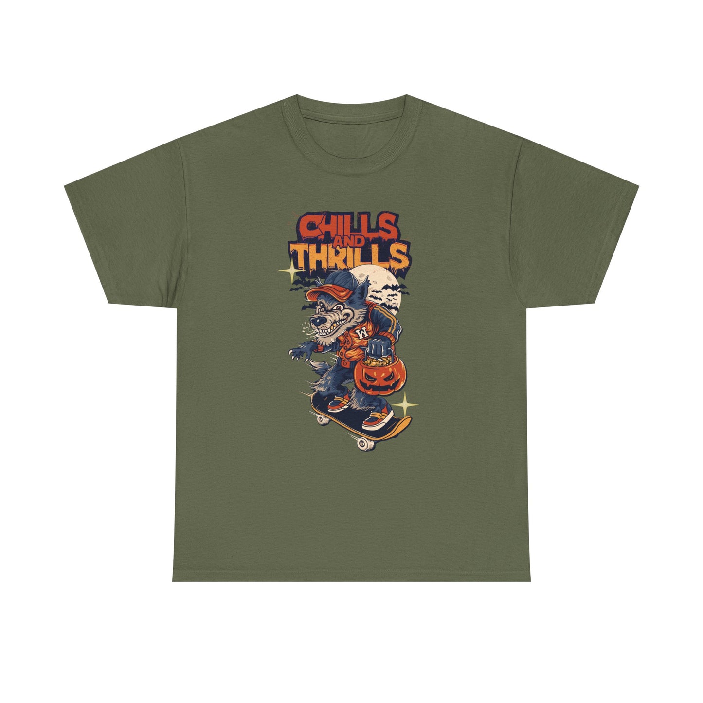 Halloween Graphic Tee, Chills & Thrills Unisex Heavy Cotton Shirt, Spooky Skateboard T-Shirt, Fall Festive Apparel, Halloween Gift, [...]